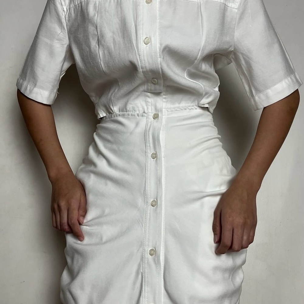 Source Unknown White Backless Button-Front Midi D… - image 7